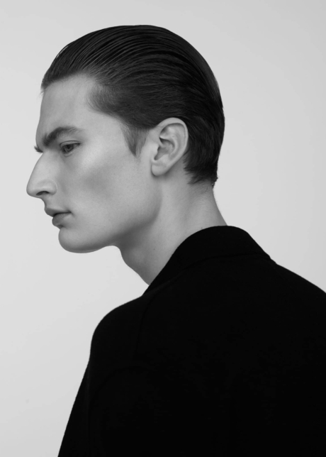 Black and white portrait man profile shot grooming