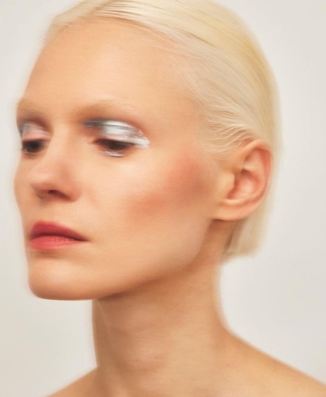 Metalic silver shades makeup portrait