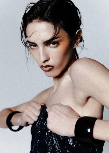 Fashion editorial portrait beauty orange blush black eye liner