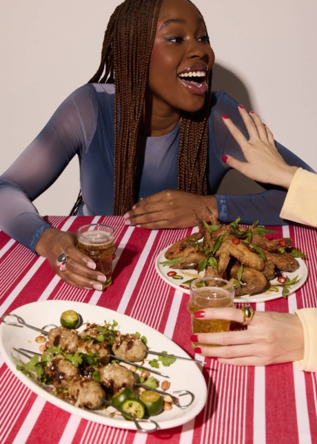 Party food models smiling product shot