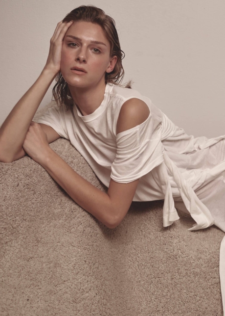 portrait luminous skin natural slick hair back style